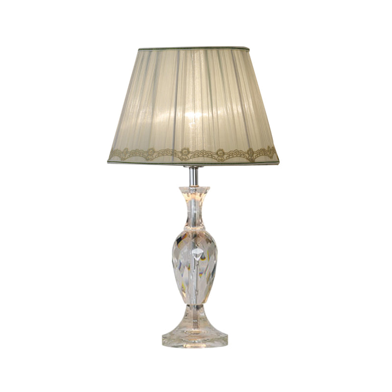 Green/Beige 1 Bulb Crystal Night Stand Lamp Traditional Fabric Shade Barrel Table Light for Sleeping Room Clearhalo 'Lamps' 'Table Lamps' Lighting' 1503372