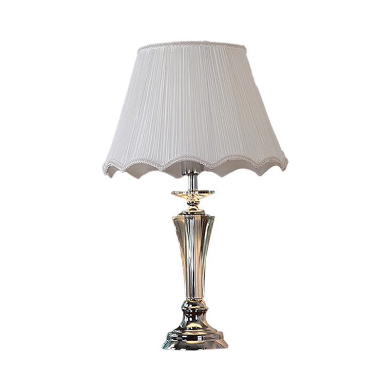Fabric Blue/White Nightstand Lamp Pleated/Scalloped Shade 1 Head Traditional Crystal Table Light for Bedchamber Clearhalo 'Lamps' 'Table Lamps' Lighting' 1503392