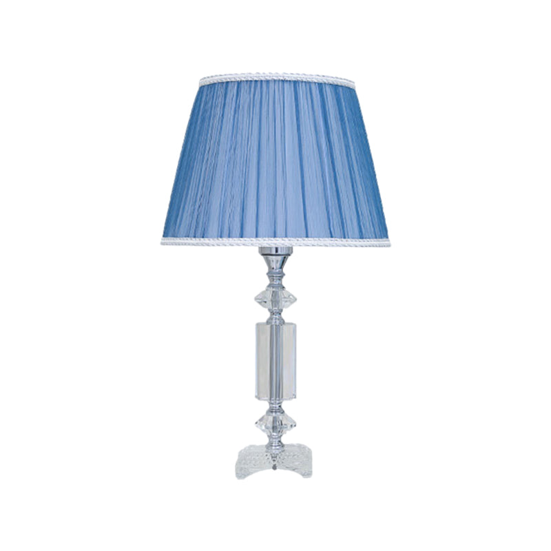 1 Bulb Tapered Pleated Shade Table Light Traditional Blue/Cream Gray/Beige Fabric Night Stand Lamp with Clear Crystal Base Clearhalo 'Lamps' 'Table Lamps' Lighting' 1503396