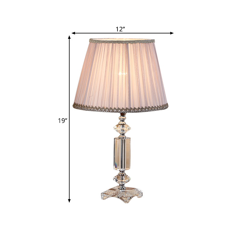 1 Bulb Tapered Pleated Shade Table Light Traditional Blue/Cream Gray/Beige Fabric Night Stand Lamp with Clear Crystal Base Clearhalo 'Lamps' 'Table Lamps' Lighting' 1503402
