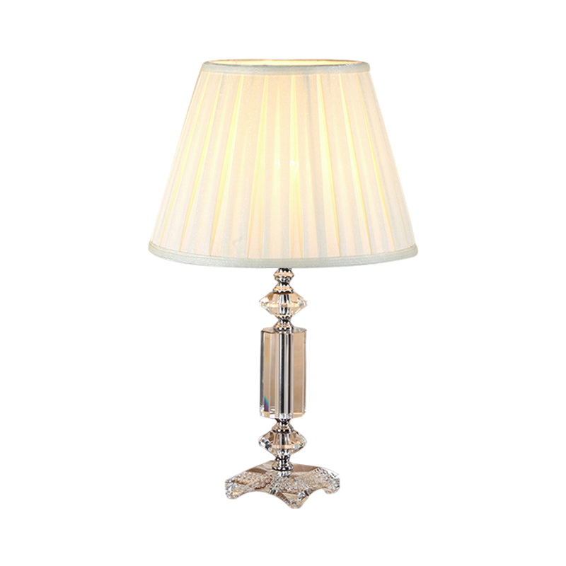 1 Bulb Tapered Pleated Shade Table Light Traditional Blue/Cream Gray/Beige Fabric Night Stand Lamp with Clear Crystal Base Clearhalo 'Lamps' 'Table Lamps' Lighting' 1503406