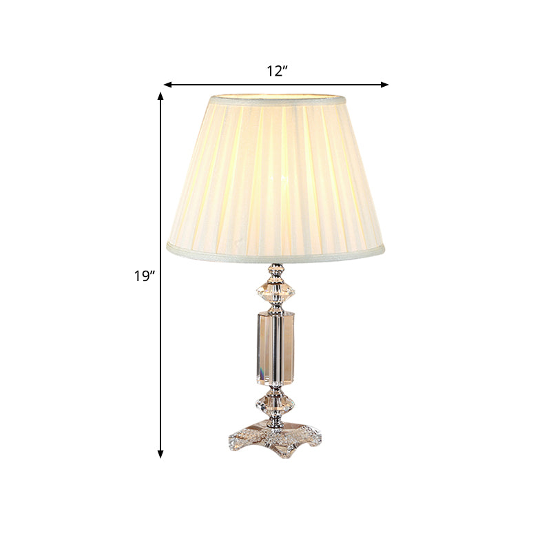 1 Bulb Tapered Pleated Shade Table Light Traditional Blue/Cream Gray/Beige Fabric Night Stand Lamp with Clear Crystal Base Clearhalo 'Lamps' 'Table Lamps' Lighting' 1503407
