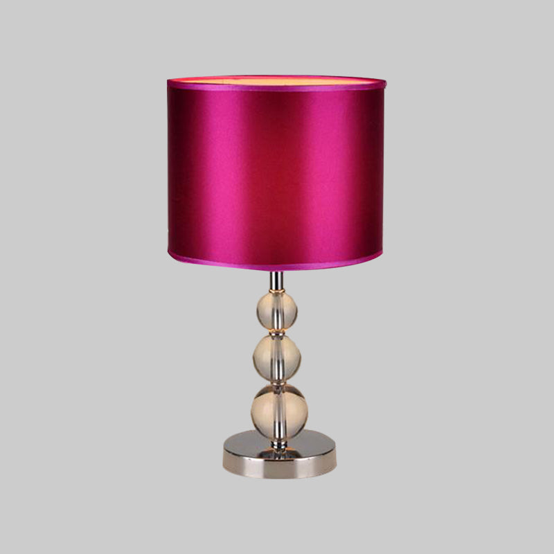 Traditional Cylinder Shaded Table Light 1 Head Fabric Nightstand Lamp in Purple with Clear Crystal Orbs Clearhalo 'Lamps' 'Table Lamps' Lighting' 1503425