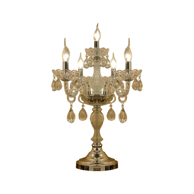 Candelabra Bedroom Table Light Traditional Clear Crystal 5/6/7 Heads Chrome Night Stand Lamp Clearhalo 'Lamps' 'Table Lamps' Lighting' 1503430