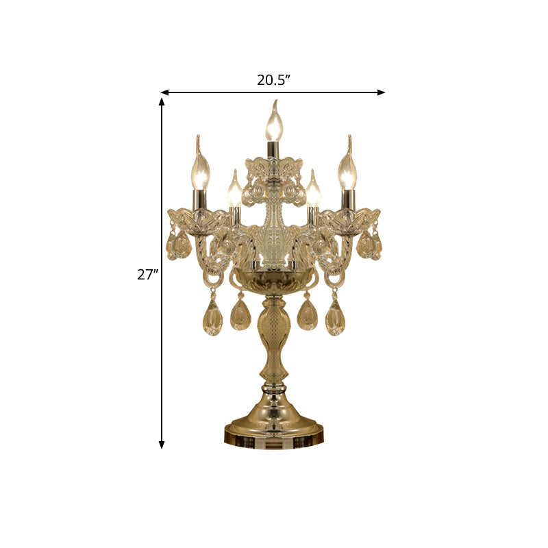 Candelabra Bedroom Table Light Traditional Clear Crystal 5/6/7 Heads Chrome Night Stand Lamp Clearhalo 'Lamps' 'Table Lamps' Lighting' 1503431