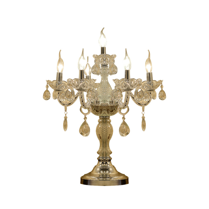 Candelabra Bedroom Table Light Traditional Clear Crystal 5/6/7 Heads Chrome Night Stand Lamp Clearhalo 'Lamps' 'Table Lamps' Lighting' 1503435