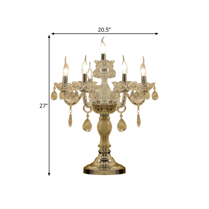 Candelabra Bedroom Table Light Traditional Clear Crystal 5/6/7 Heads Chrome Night Stand Lamp Clearhalo 'Lamps' 'Table Lamps' Lighting' 1503436