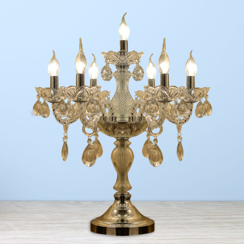 Candelabra Bedroom Table Light Traditional Clear Crystal 5/6/7 Heads Chrome Night Stand Lamp Clearhalo 'Lamps' 'Table Lamps' Lighting' 1503438
