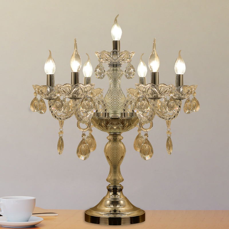 Candelabra Bedroom Table Light Traditional Clear Crystal 5/6/7 Heads Chrome Night Stand Lamp Clearhalo 'Lamps' 'Table Lamps' Lighting' 1503439