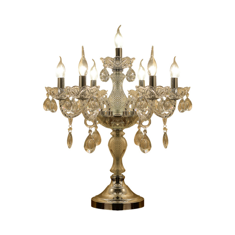 Candelabra Bedroom Table Light Traditional Clear Crystal 5/6/7 Heads Chrome Night Stand Lamp Clearhalo 'Lamps' 'Table Lamps' Lighting' 1503440