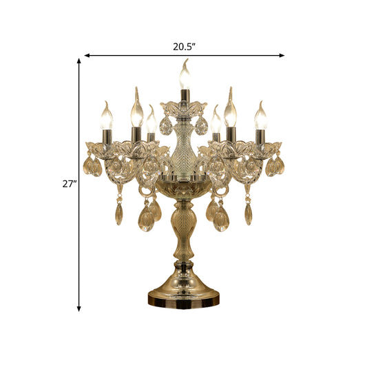 Candelabra Bedroom Table Light Traditional Clear Crystal 5/6/7 Heads Chrome Night Stand Lamp Clearhalo 'Lamps' 'Table Lamps' Lighting' 1503441