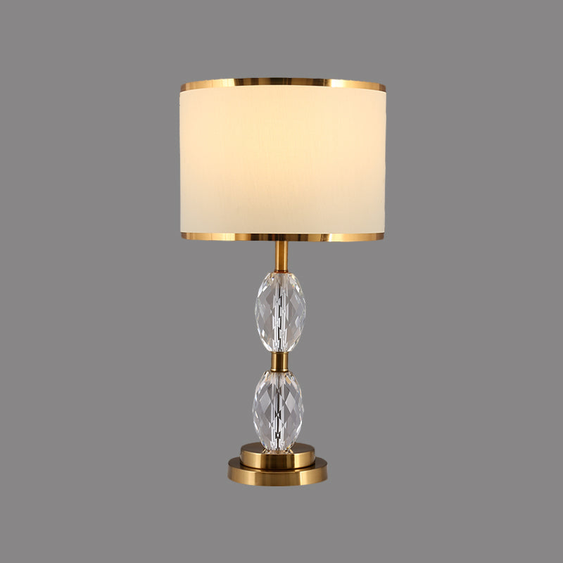 1 Head Crystal Table Light with Drum Shade Fabric Traditional Drawing Room Nightstand Lamp in Red/Beige Clearhalo 'Lamps' 'Table Lamps' Lighting' 1503449