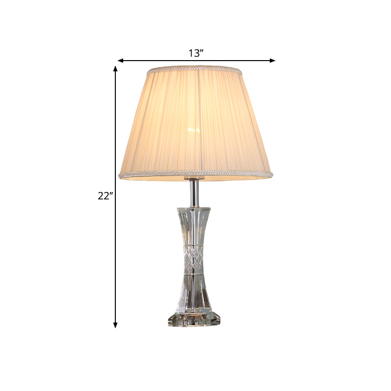 Taper Pleated Lampshade Fabric Table Light Traditional 1 Bulb Living Room Crystal Night Stand Lamp in Beige Clearhalo 'Lamps' 'Table Lamps' Lighting' 1503477