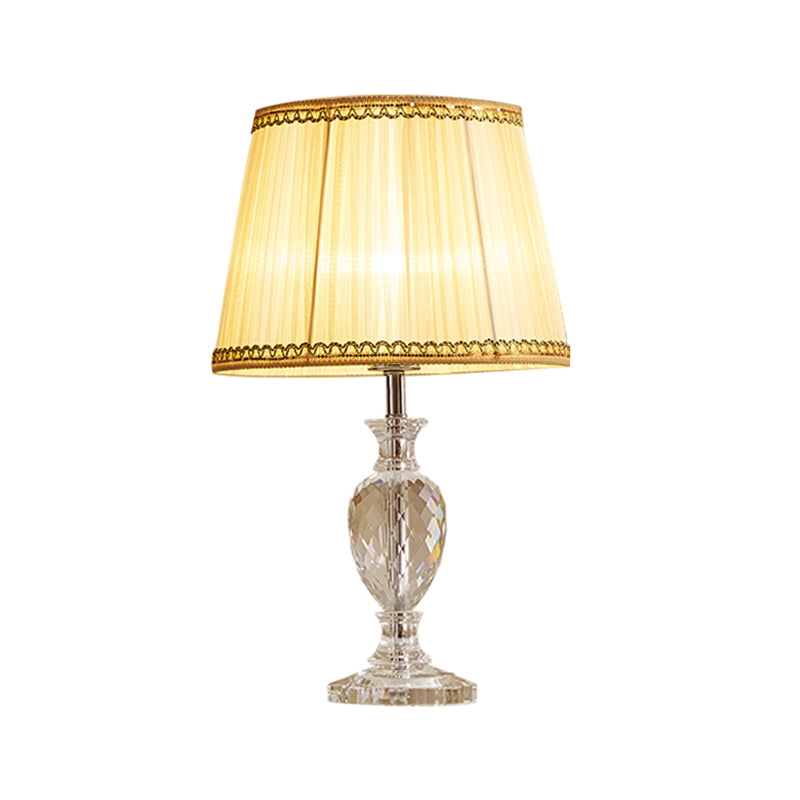 Traditional Pleated Shade Crystal Nightstand Lamp 1 Head Fabric Table Light in Yellow/Blue for Parlor Clearhalo 'Lamps' 'Table Lamps' Lighting' 1503480