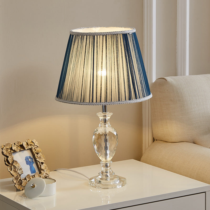 Traditional Pleated Shade Crystal Nightstand Lamp 1 Head Fabric Table Light in Yellow/Blue for Parlor Clearhalo 'Lamps' 'Table Lamps' Lighting' 1503484