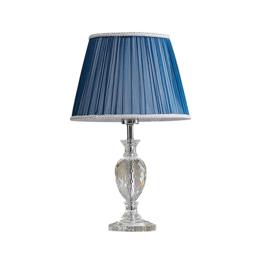 Traditional Pleated Shade Crystal Nightstand Lamp 1 Head Fabric Table Light in Yellow/Blue for Parlor Clearhalo 'Lamps' 'Table Lamps' Lighting' 1503485