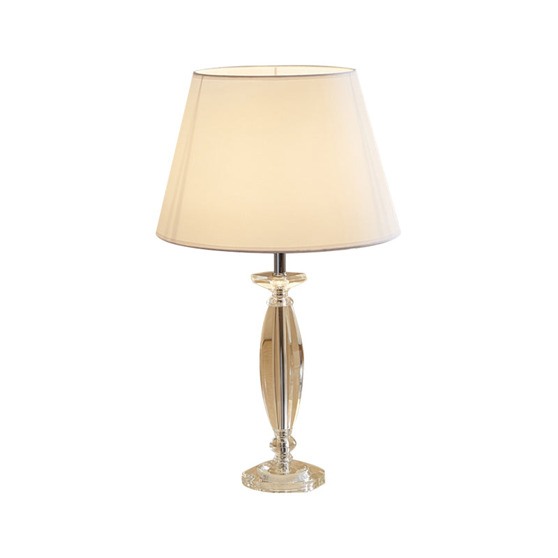 1-Head Fabric Shade Table Light Traditional White/Flaxen/Coffee Tapered Study Room Nightstand Lamp with Crystal Base Clearhalo 'Lamps' 'Table Lamps' Lighting' 1503488