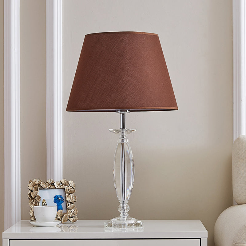 1-Head Fabric Shade Table Light Traditional White/Flaxen/Coffee Tapered Study Room Nightstand Lamp with Crystal Base Clearhalo 'Lamps' 'Table Lamps' Lighting' 1503492