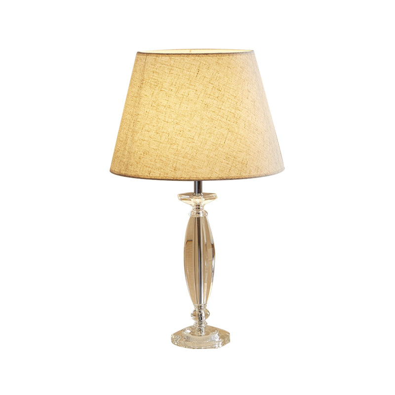 1-Head Fabric Shade Table Light Traditional White/Flaxen/Coffee Tapered Study Room Nightstand Lamp with Crystal Base Clearhalo 'Lamps' 'Table Lamps' Lighting' 1503497