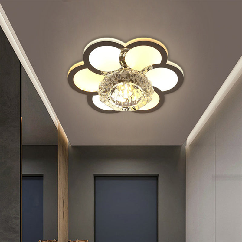 LED Floral/Leaf Ceiling Mounted Fixture Modern Clear Crystal Shade Flush Mount Lighting for Corridor Clear A Clearhalo 'Ceiling Lights' 'Close To Ceiling Lights' 'Close to ceiling' 'Flush mount' Lighting' 1503626