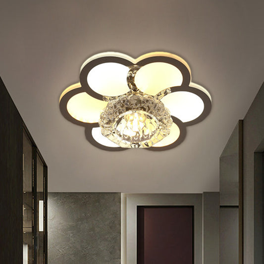 LED Floral/Leaf Ceiling Mounted Fixture Modern Clear Crystal Shade Flush Mount Lighting for Corridor Clearhalo 'Ceiling Lights' 'Close To Ceiling Lights' 'Close to ceiling' 'Flush mount' Lighting' 1503627