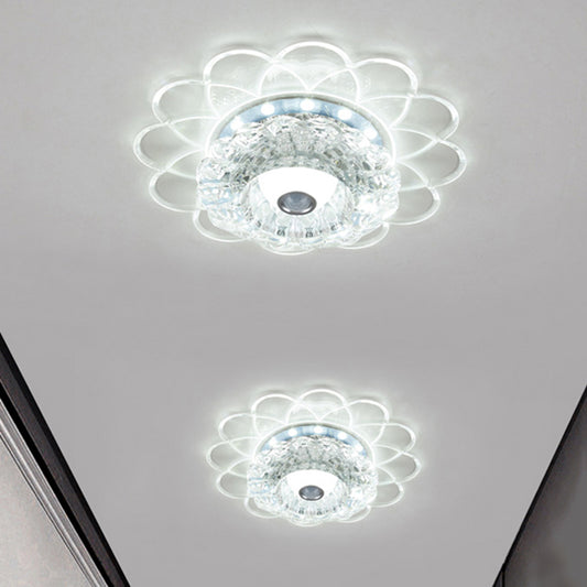 Clear Crystal Bloom Flush Mount Lamp Contemporary LED Corridor Lighting Fixture in White/Multi Color/Warm Light Clearhalo 'Ceiling Lights' 'Close To Ceiling Lights' 'Close to ceiling' 'Flush mount' Lighting' 1503636