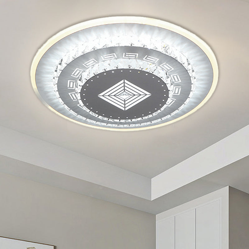 LED Light Fixture Modern Circular Clear Crystal Blocks Flush Mount with Rhombus/Cobble/Loving Heart Pattern in White/Warm Light Clearhalo 'Ceiling Lights' 'Close To Ceiling Lights' 'Close to ceiling' 'Flush mount' Lighting' 1503640