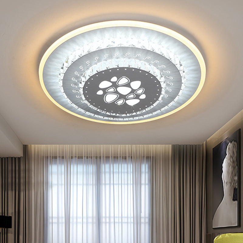 LED Light Fixture Modern Circular Clear Crystal Blocks Flush Mount with Rhombus/Cobble/Loving Heart Pattern in White/Warm Light Clear B Clearhalo 'Ceiling Lights' 'Close To Ceiling Lights' 'Close to ceiling' 'Flush mount' Lighting' 1503643