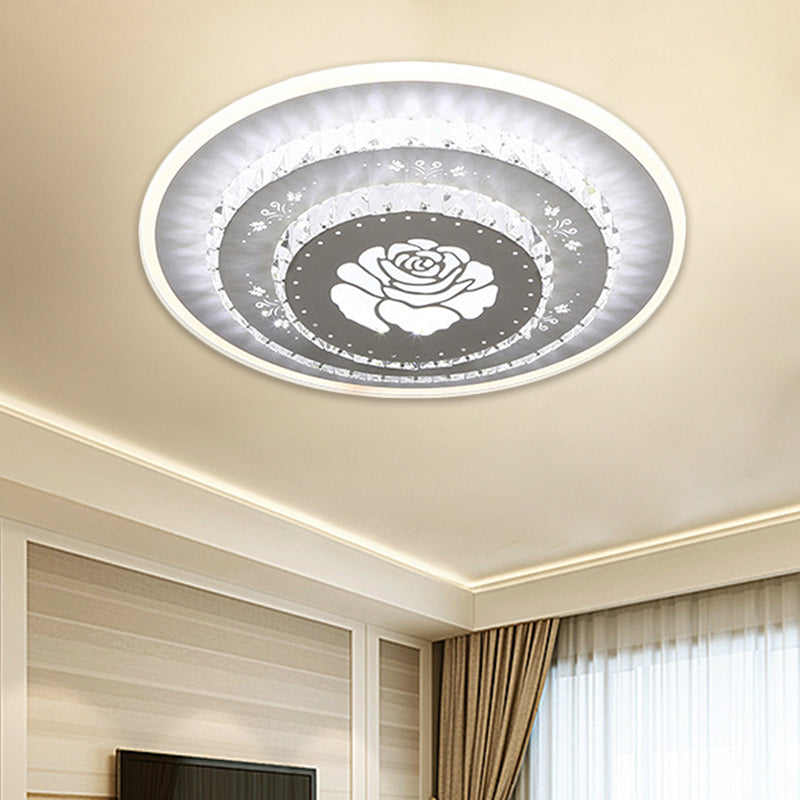 LED Light Fixture Modern Circular Clear Crystal Blocks Flush Mount with Rhombus/Cobble/Loving Heart Pattern in White/Warm Light Clearhalo 'Ceiling Lights' 'Close To Ceiling Lights' 'Close to ceiling' 'Flush mount' Lighting' 1503649