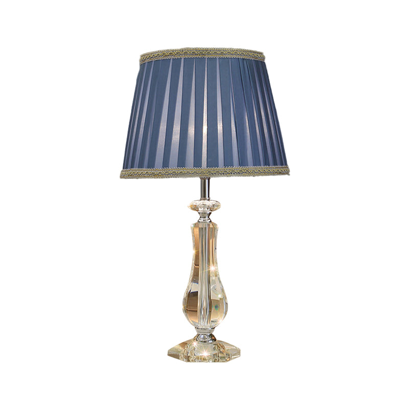 1 Head Flared/Pleated Shade Table Light Traditional Beige/Burgundy/Sky Blue Fabric Nightstand Lamp with Crystal Column Clearhalo 'Lamps' 'Table Lamps' Lighting' 1503731