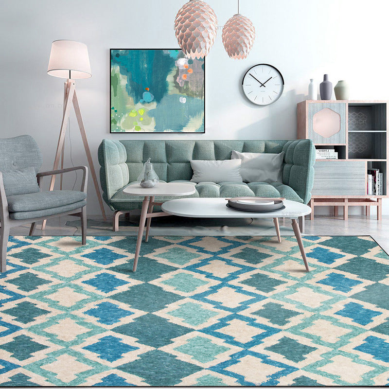 Geometric Southwestern Rug Blue Diamond Trellis Floor Covering Carpet Anti-Slip Backing Power Loom Indoor Area Rug Blue Clearhalo 'Area Rug' 'Rugs' 'Southwestern' Rug' 1503767