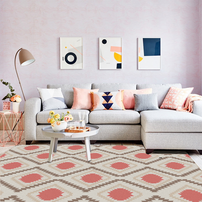 Geometric Southwestern Rug Red Diamond Trellis Floor Covering Carpet Synthetic Anti-Slip Pet Friendly Area Rug for Living Room Pink-White Clearhalo 'Area Rug' 'Rugs' 'Southwestern' Rug' 1503773