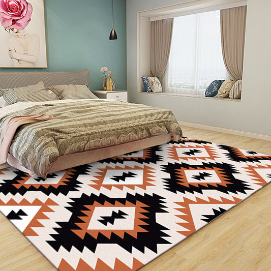Aztec Tokens Tribal Native Rug with Ethnic Geometric Diamond in Orange and Black Polyester Stain Resistant Area Rug Clearhalo 'Area Rug' 'Rugs' 'Southwestern' Rug' 1503972