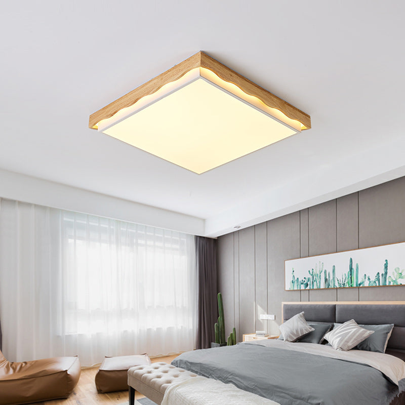 18"/21.5"/27.5" Wide Rectangular/Square Ceiling Light Fixture Minimalist Wood Beige LED Flush Light for Bedroom with Acrylic Shade in White/Warm Wood Warm Clearhalo 'Ceiling Lights' 'Close To Ceiling Lights' 'Close to ceiling' 'Flush mount' Lighting' 150403