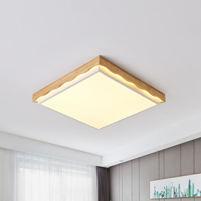 18"/21.5"/27.5" Wide Rectangular/Square Ceiling Light Fixture Minimalist Wood Beige LED Flush Light for Bedroom with Acrylic Shade in White/Warm Clearhalo 'Ceiling Lights' 'Close To Ceiling Lights' 'Close to ceiling' 'Flush mount' Lighting' 150404