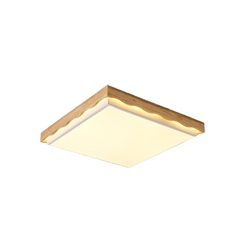 18"/21.5"/27.5" Wide Rectangular/Square Ceiling Light Fixture Minimalist Wood Beige LED Flush Light for Bedroom with Acrylic Shade in White/Warm Clearhalo 'Ceiling Lights' 'Close To Ceiling Lights' 'Close to ceiling' 'Flush mount' Lighting' 150405