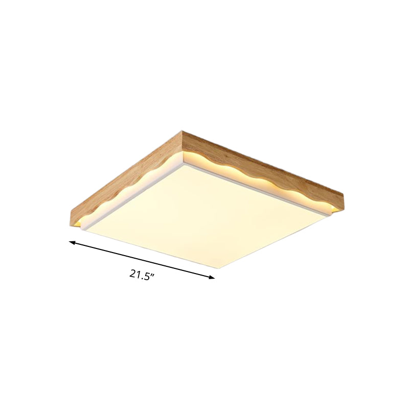 18"/21.5"/27.5" Wide Rectangular/Square Ceiling Light Fixture Minimalist Wood Beige LED Flush Light for Bedroom with Acrylic Shade in White/Warm Clearhalo 'Ceiling Lights' 'Close To Ceiling Lights' 'Close to ceiling' 'Flush mount' Lighting' 150406