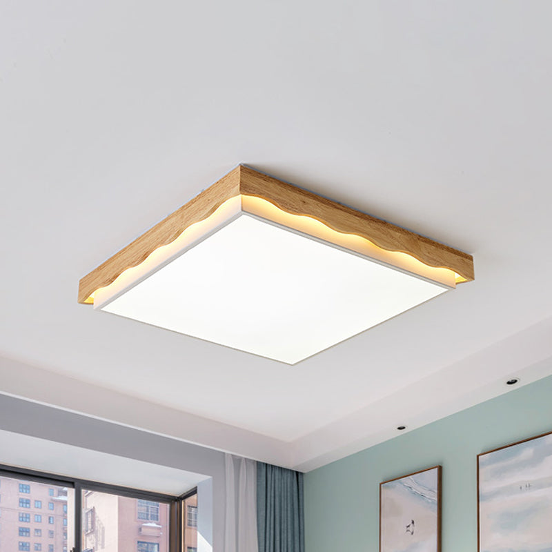 18"/21.5"/27.5" Wide Rectangular/Square Ceiling Light Fixture Minimalist Wood Beige LED Flush Light for Bedroom with Acrylic Shade in White/Warm Wood White Clearhalo 'Ceiling Lights' 'Close To Ceiling Lights' 'Close to ceiling' 'Flush mount' Lighting' 150408