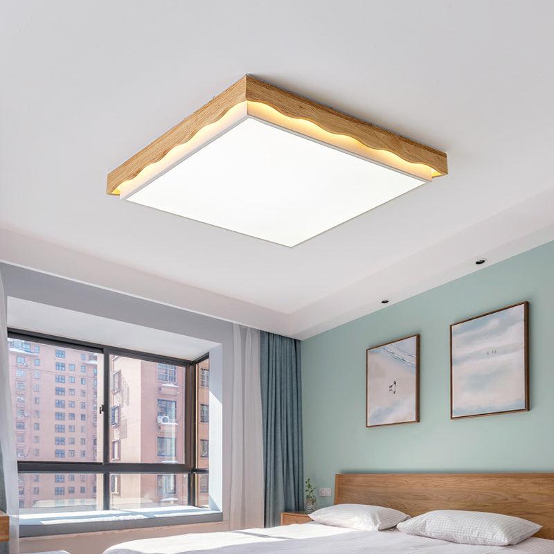 18"/21.5"/27.5" Wide Rectangular/Square Ceiling Light Fixture Minimalist Wood Beige LED Flush Light for Bedroom with Acrylic Shade in White/Warm Clearhalo 'Ceiling Lights' 'Close To Ceiling Lights' 'Close to ceiling' 'Flush mount' Lighting' 150409