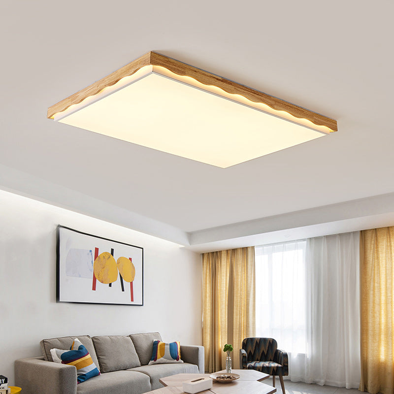 18"/21.5"/27.5" Wide Rectangular/Square Ceiling Light Fixture Minimalist Wood Beige LED Flush Light for Bedroom with Acrylic Shade in White/Warm Wood 27.5" Warm Clearhalo 'Ceiling Lights' 'Close To Ceiling Lights' 'Close to ceiling' 'Flush mount' Lighting' 150410