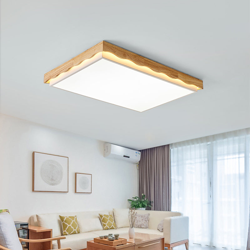 18"/21.5"/27.5" Wide Rectangular/Square Ceiling Light Fixture Minimalist Wood Beige LED Flush Light for Bedroom with Acrylic Shade in White/Warm Wood 27.5" White Clearhalo 'Ceiling Lights' 'Close To Ceiling Lights' 'Close to ceiling' 'Flush mount' Lighting' 150411