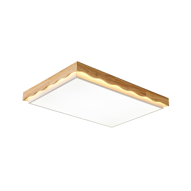 18"/21.5"/27.5" Wide Rectangular/Square Ceiling Light Fixture Minimalist Wood Beige LED Flush Light for Bedroom with Acrylic Shade in White/Warm Clearhalo 'Ceiling Lights' 'Close To Ceiling Lights' 'Close to ceiling' 'Flush mount' Lighting' 150412