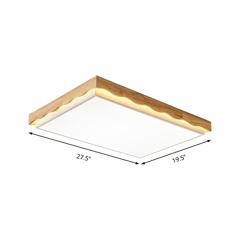 18"/21.5"/27.5" Wide Rectangular/Square Ceiling Light Fixture Minimalist Wood Beige LED Flush Light for Bedroom with Acrylic Shade in White/Warm Clearhalo 'Ceiling Lights' 'Close To Ceiling Lights' 'Close to ceiling' 'Flush mount' Lighting' 150413