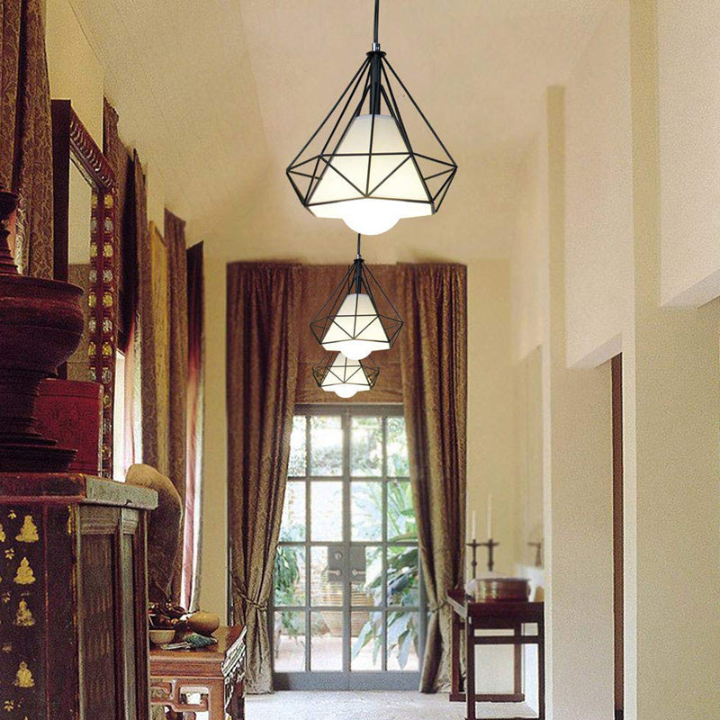 Black Diamond Cage Pendant Ceiling Light Farmhouse Metal 1 Light Living Room Hanging Lamp with Fabric Shade Clearhalo 'Art Deco Pendants' 'Black' 'Cast Iron' 'Ceiling Lights' 'Ceramic' 'Crystal' 'Industrial Pendants' 'Industrial' 'Metal' 'Middle Century Pendants' 'Pendant Lights' 'Pendants' 'Rustic Pendants' 'Tiffany' Lighting' 150416