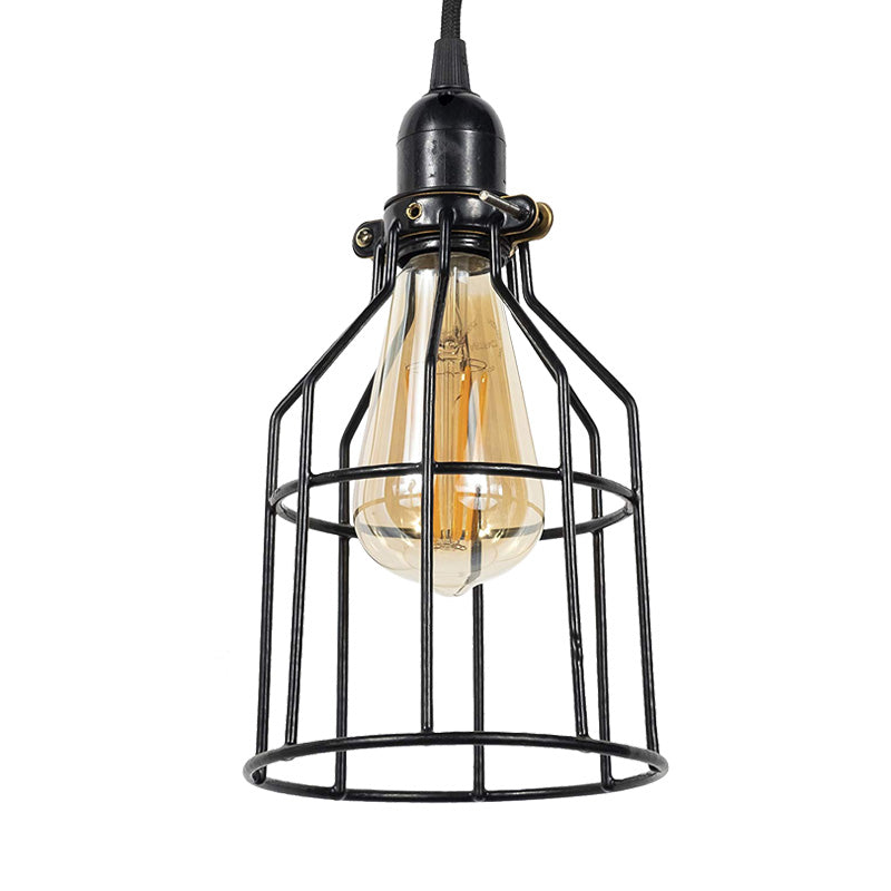 Single Light Cage Shade Pendant Lighting Vintage Black Metal Hanging Lamp for Coffee Shop Clearhalo 'Art Deco Pendants' 'Black' 'Cast Iron' 'Ceiling Lights' 'Ceramic' 'Crystal' 'Industrial Pendants' 'Industrial' 'Metal' 'Middle Century Pendants' 'Pendant Lights' 'Pendants' 'Rustic Pendants' 'Tiffany' Lighting' 150425