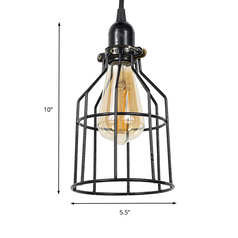 Single Light Cage Shade Pendant Lighting Vintage Black Metal Hanging Lamp for Coffee Shop Clearhalo 'Art Deco Pendants' 'Black' 'Cast Iron' 'Ceiling Lights' 'Ceramic' 'Crystal' 'Industrial Pendants' 'Industrial' 'Metal' 'Middle Century Pendants' 'Pendant Lights' 'Pendants' 'Rustic Pendants' 'Tiffany' Lighting' 150426