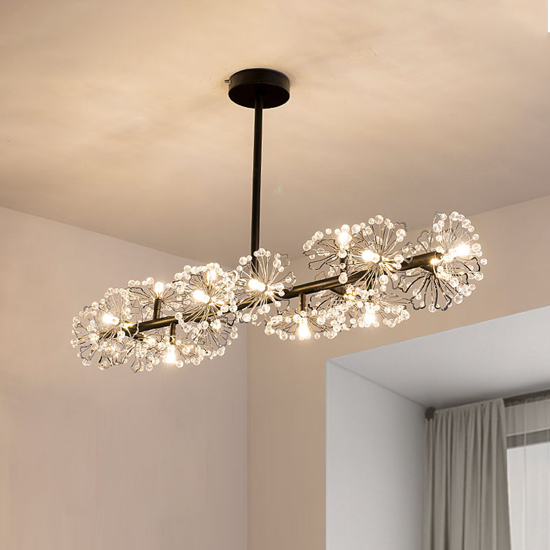 Black/Gold Floral Island Pendant Fixture Modern 16-Head Crystal Hanging Ceiling Light Clearhalo 'Ceiling Lights' 'Island Lights' Lighting' 150435