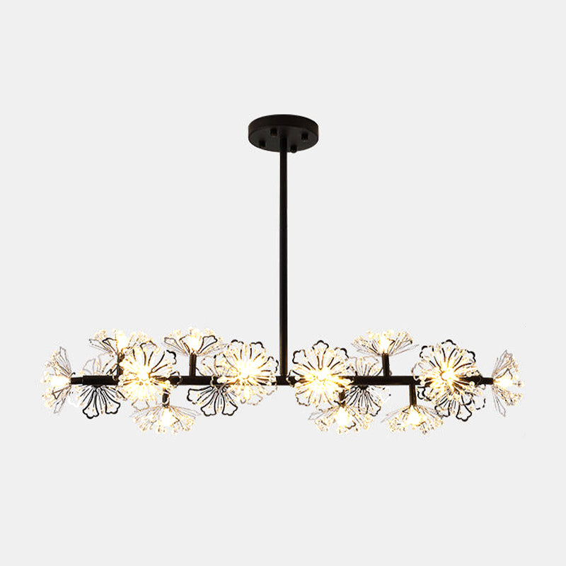 Black/Gold Floral Island Pendant Fixture Modern 16-Head Crystal Hanging Ceiling Light Clearhalo 'Ceiling Lights' 'Island Lights' Lighting' 150436