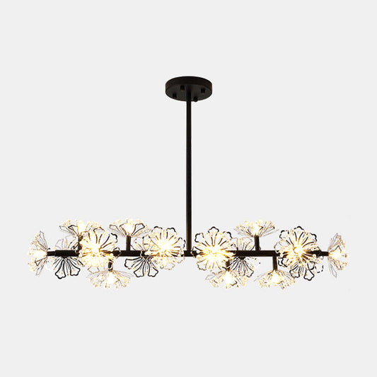 Black/Gold Floral Island Pendant Fixture Modern 16-Head Crystal Hanging Ceiling Light Clearhalo 'Ceiling Lights' 'Island Lights' Lighting' 150436