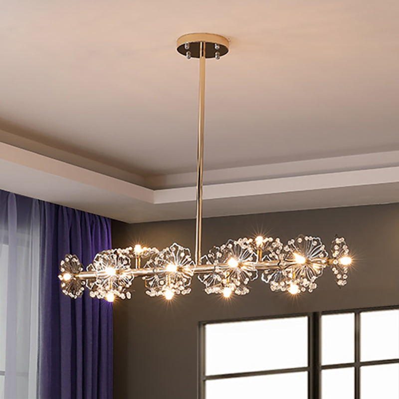 Black/Gold Floral Island Pendant Fixture Modern 16-Head Crystal Hanging Ceiling Light Gold Clearhalo 'Ceiling Lights' 'Island Lights' Lighting' 150437